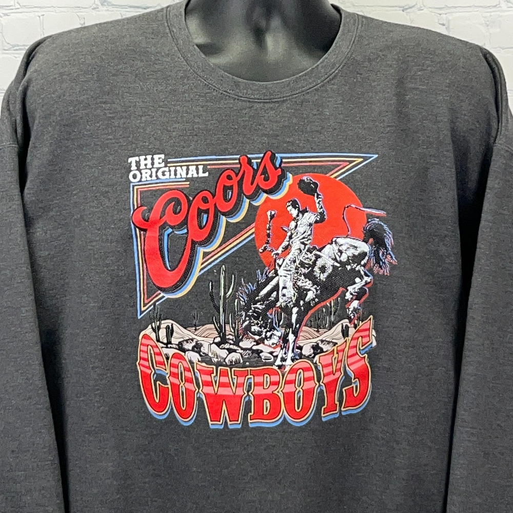 The Original Coors Cowboys Sweatshirt XL X-Large Gray Beer Western Crew Neck
